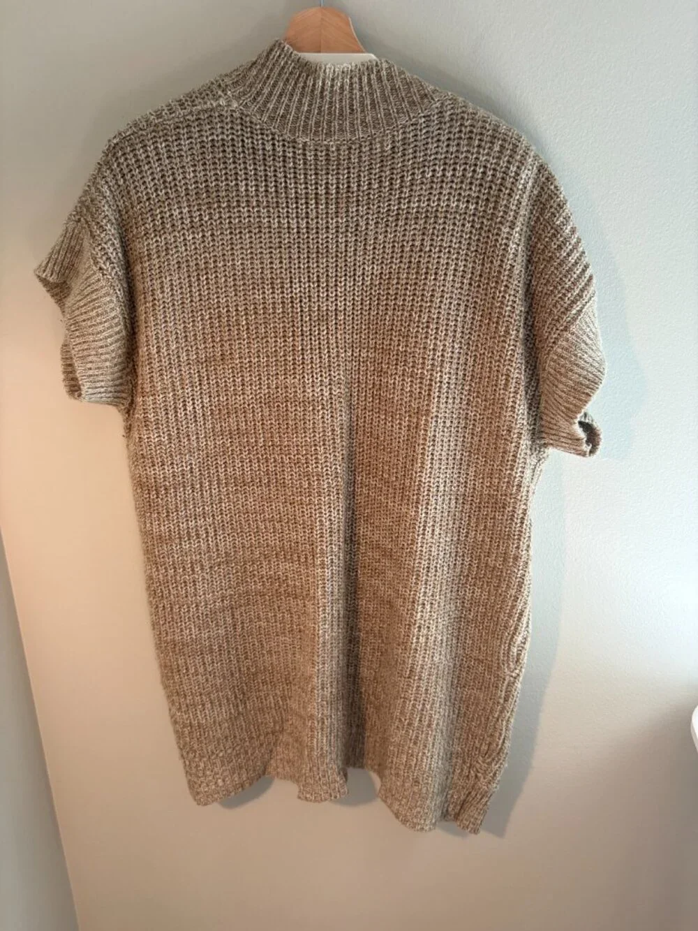 Poof Excellence Beige Short Sleeve Open Front Chunky Knit Cardigan - 3X